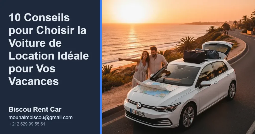 Couple planifiant son itinéraire sur une carte à côté de leur voiture de location idéale pour des vacances au Maroc.