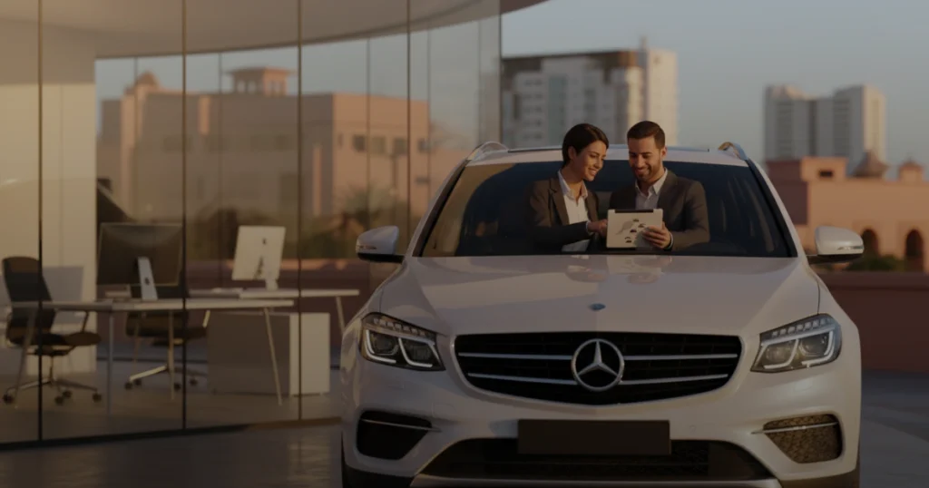 Location SUV Maroc par Biscou Rent Car: Un SUV de location automatique 4x4 moderne sous le soleil de Marrakech.