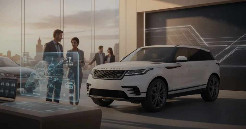 Location voiture Marrakech avec Biscou Rent Car : un SUV premium 4x4 moderne sous une lumière cinématographique.